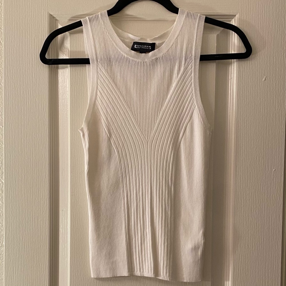Express Sleeveless White Light- Weight Knit Top
